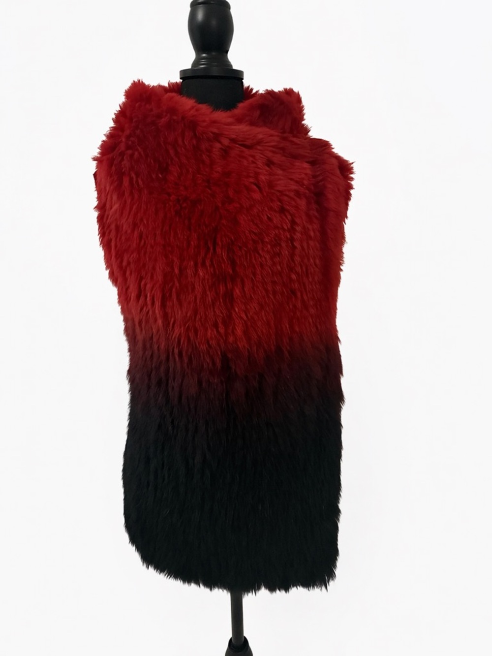 Vintage Premise Ombre Faux Fur Vest Red Black Festival Boho Wrap - Picture 7 of 16